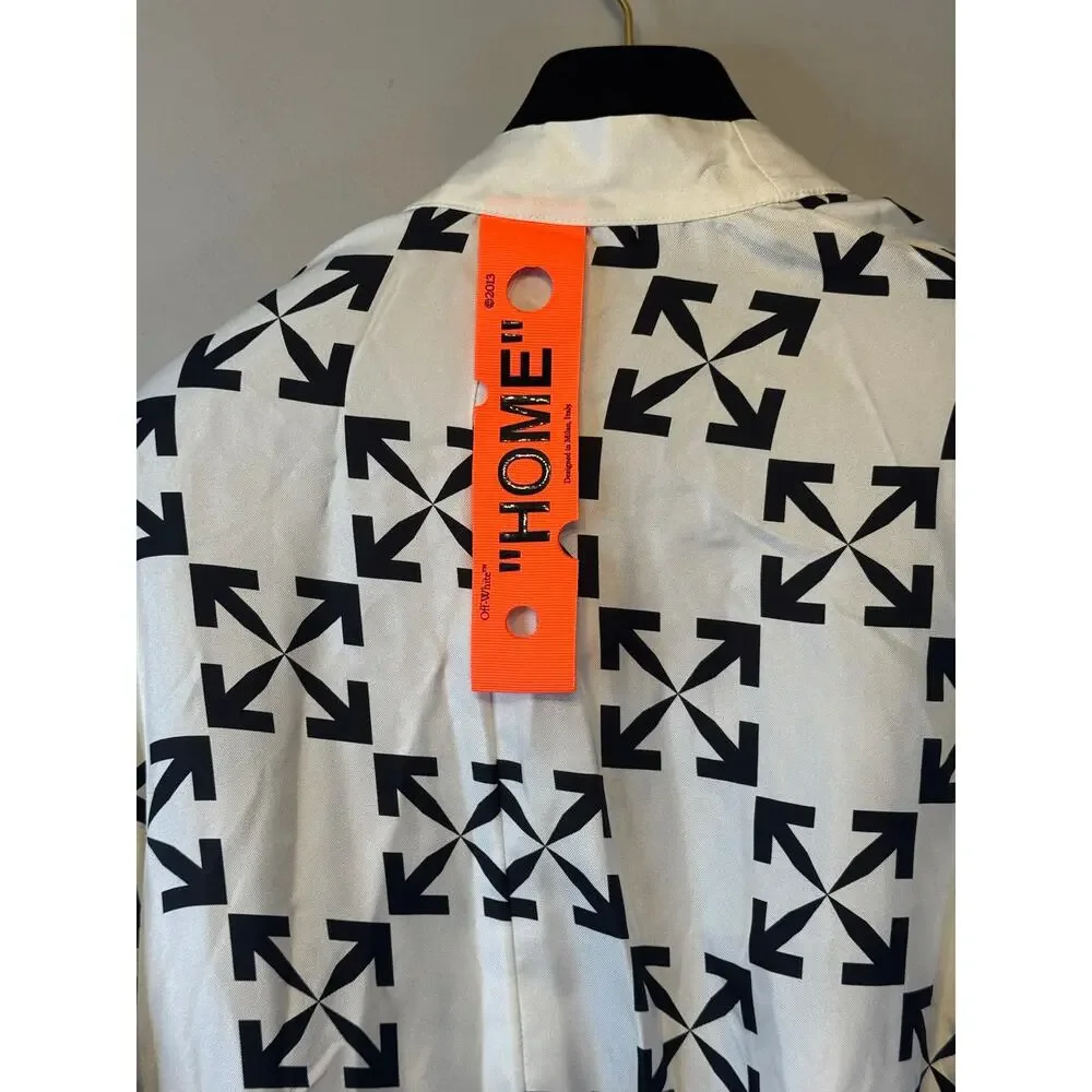 Off-White Virgil Abloh Arrow Pattern Silk Robe Size Small White Black - Picture 6 of 8
